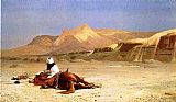 Arab Canvas Paintings - An Arab and His Horse in the Desert